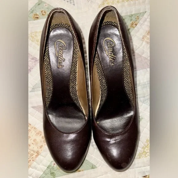 Candie’s Brown Platform Pumps Chunky Heel Size 8.5 Retro Work Heels Vintage - Picture 2 of 7